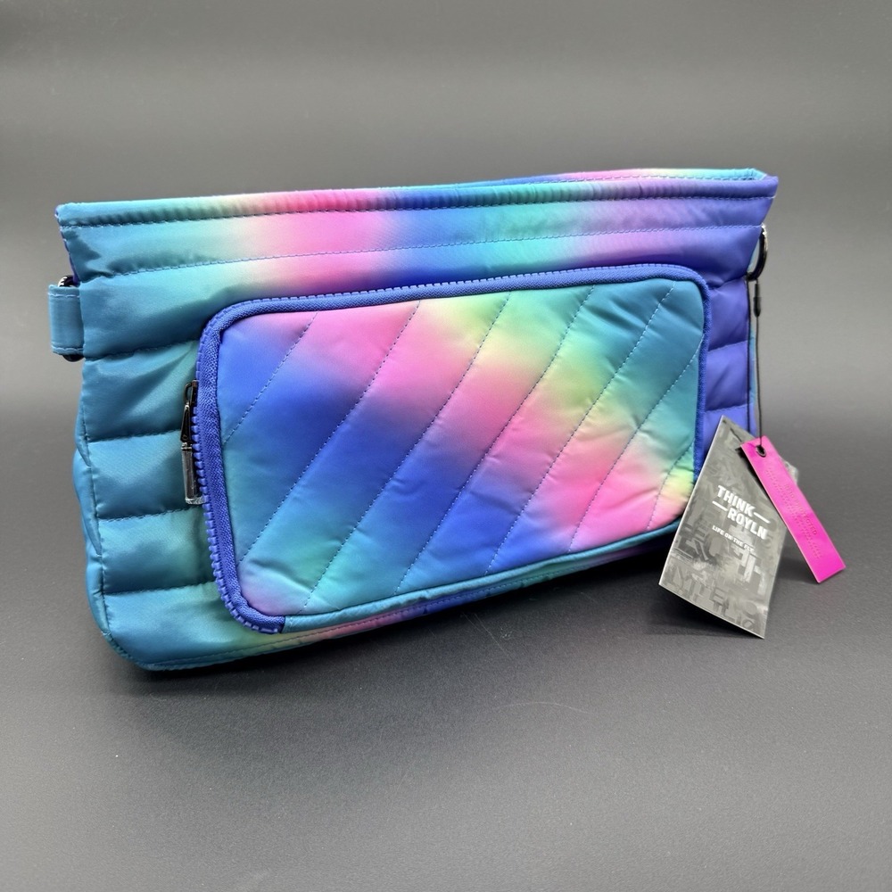 Think Royln Rainbow Tie Dye Quilted Crossbody Bag Puffer Purse Wallet Set NWT